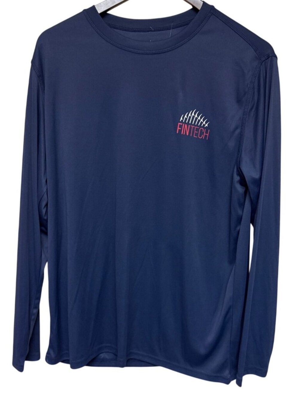 FINTECH Men's Performance Fishing Shirt Blue Long Sleeve US Flag Fish Medium